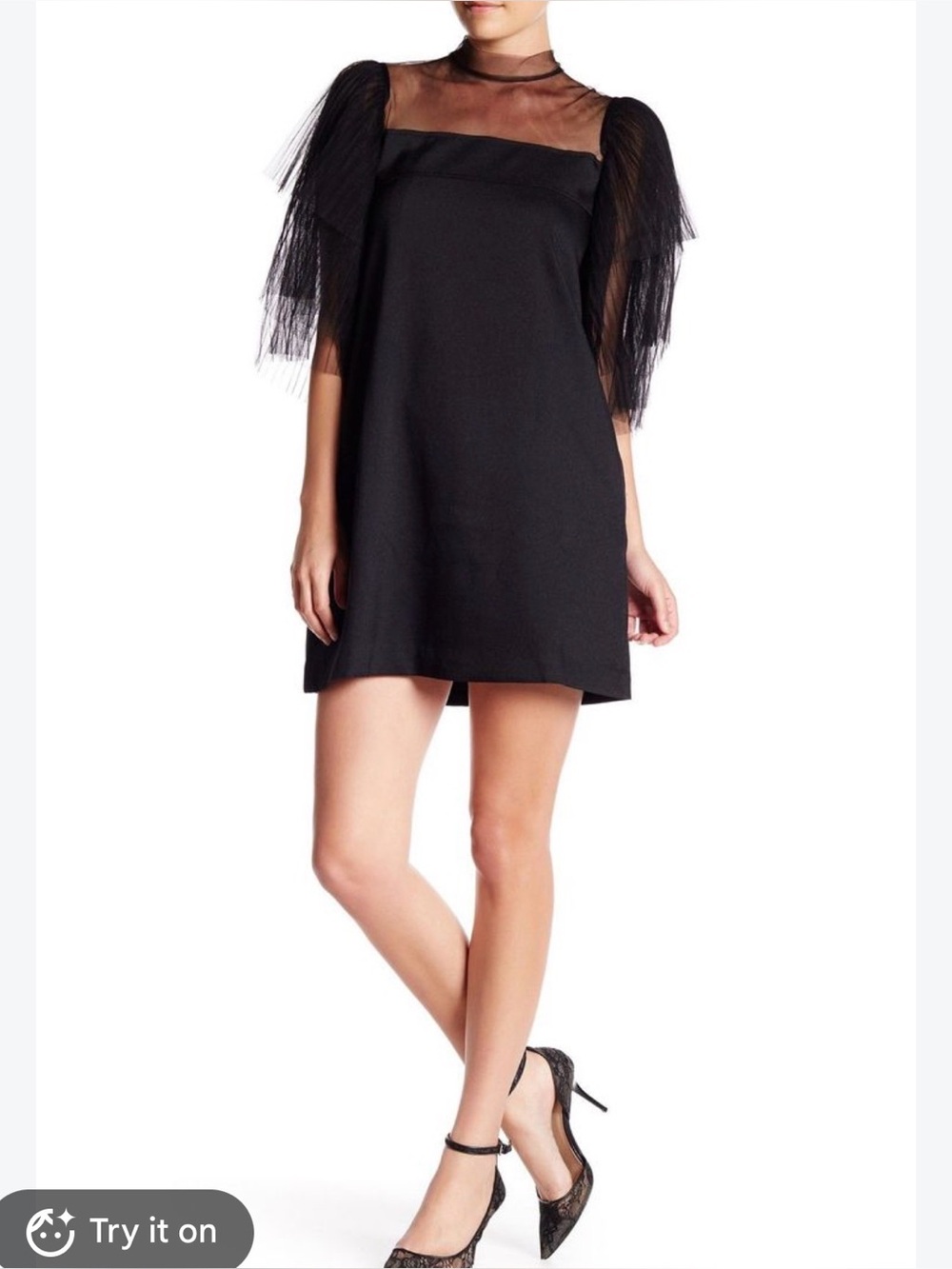 2 for $30 sale: Gracia black sheath dress with tiered sheer organza sleeves - S